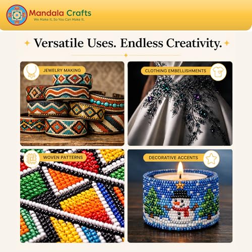 Mandala Crafts 2X6mm Rainbow Combo Beadwork Twisted Bulge Glass Seed Beads - color: Rainbow Combo, size: Twisted Bulge 2 X 6mm