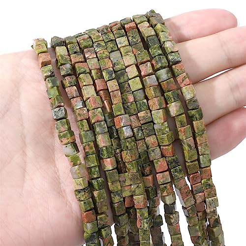 BEADIA Natural Unakite Square Stone Beads 4x4mm 85pcs Cube Loose Semi Gemstone Beads for Jewelry Making Design - color: Unakite