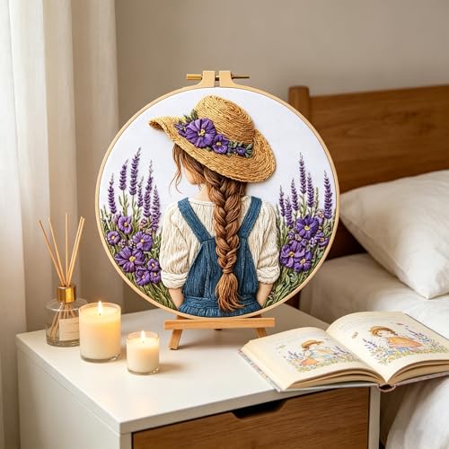 Qvthpv Embroidery Kit for Beginners, Floral Cross Stitch Set with Hoop - color: Backview