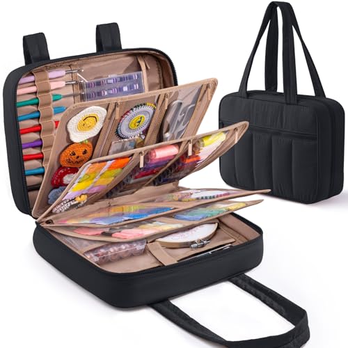 AMOIGEE Sewing Bag Organizer with 17 Clear Pockets and Tool Holders - color: Black