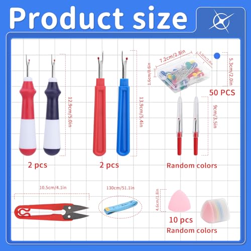 SOCNITC 68 Pcs Seam Ripper Tool Kit Stitch Rippers with Tailors Chalk - size: 68 PCS