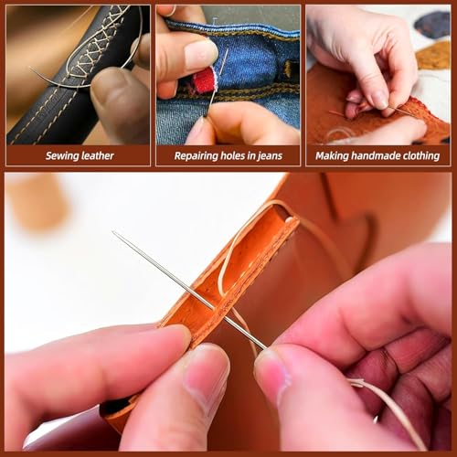 Upholstery Repair Kit: Extra Strong Waxed Sewing Thread 2 Rolls （Army Green） &Heavy Duty Household Hand Needles (7 PCS) for Leather, Canvas, Bookbinding & Quilting Thread - color: Green