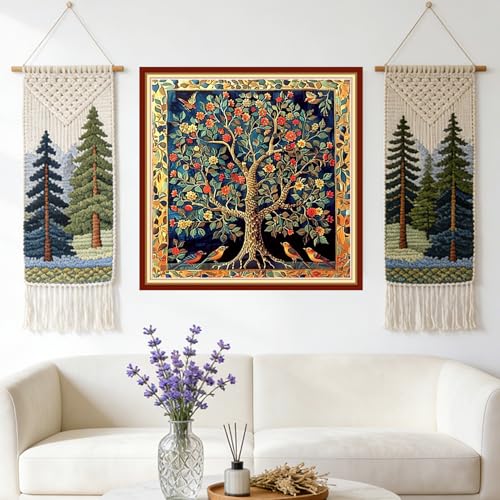 Redxing Stamped Cross Stitch Kits Full Range of Embroidery Starter Kits- Needlepoint Counted Cross Stitch Kits for Beginner Adults 11CT Printed Embroidery Kit-Tree of Life Bird 18x18 inch - color: DIYArtsKit12