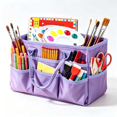 Craft Organizer Tote Bag, Art Supply Organizer Bag for Art Supplies - color: Light Purple (6.5"D x 13"W x 8.5"H)