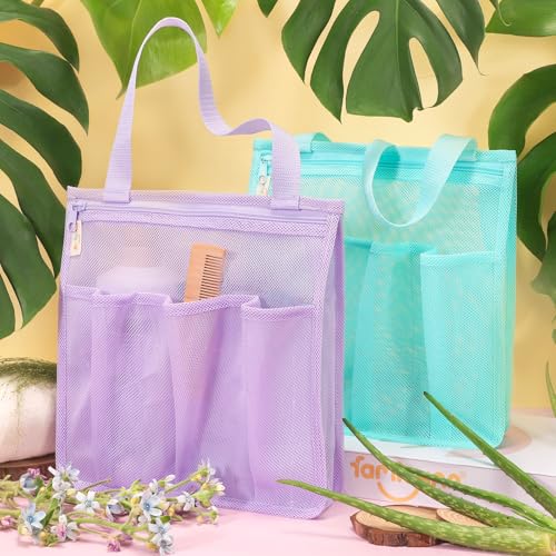famichan Portable Mesh Shower Caddy, Gym Travel Camp Dorm Room Essentials for College Student Girl, Purple Bathroom Shower Bag - color: Purple