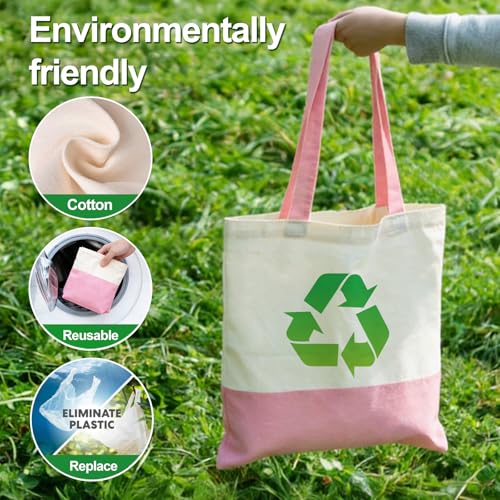 Canvas Tote Bag with Zipper for Women, Halloween Trick or Treat Bags Bulk - color: [A2] Beige / Pink