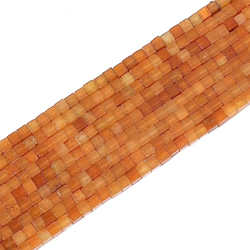 BEADIA Natural Red Aventurine Square Stone Beads 4x4mm 85pcs Cube Loose Semi Gemstone Beads for Jewelry Making Design - color: Red Aventurine