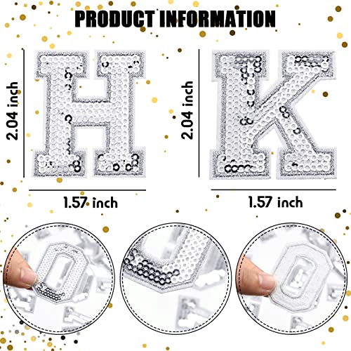 54 Pieces Iron on Sequin Letters Alphabet Patches Iron on Appliques Love Design Sew on Patches Glitter Hotfix for Bag Shoes DIY Craft Supplies(Silver) - color: Silver