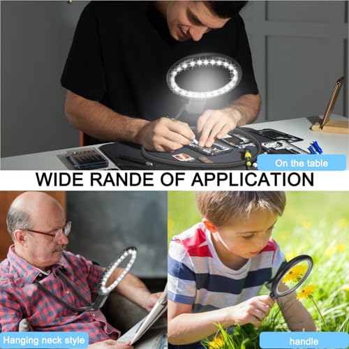 Neck Magnifier Hands Free with Light, 10X 5.2 Large Magnifying Glass - color: Black
