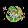 1 Pc Moon Gnome Elf Rhinestone Iron on Hotfix Transfer Decal, Bling DIY Patch Clothing Repair Applique T-Shirt Vest Shoes Hat Jacket Decor Clothing DIY Accessories - style: Gnome Moon Star