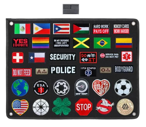 25"x18" Tactical Patch Display Banner, Hook and Loop Patch Holder Wall Hanging Cloth, Patch Collection Organizer Board for Man Cave, Bedroom, Office, Tactical Gear Room Showing Hook Loop Emblems - size: 25x18 inch