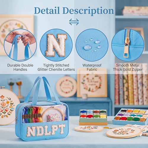 Needlepoint Project Bag Sewing Gifts Embroidery Sewing Bag Craft Storage Organizer NDLPT Clear Zip Pouch Bag - color: Blue, size: Cuboid-L