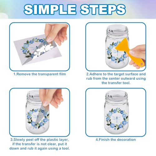 GLOBLELAND 18 Sheets Blue Flowers Rub on Transfer Stickers 3.9x3.6inch Lily of The Valley Hydrangea Rose Peony Cup Wraps Decals Butterfly Transfer Stickers for Crafts Glass Bottle Vase Decor - style: Blue Flowers