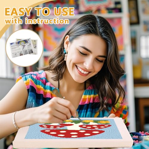 Doodlream Mushroom DIY Punch Needle Embroidery Kit for Adult Beginner, 9.4" Mushroom Punch Stitching Craft Set for Starter with Frame, Fabric Pattern, Threader, Yarn, Pinch Needle - color: Mushroom
