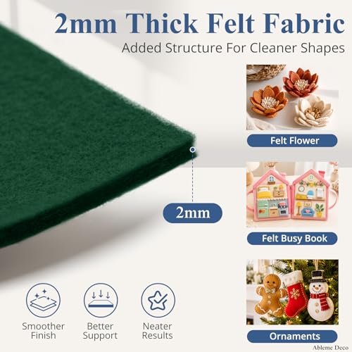 12"x12" Felt Sheets for Crafts, 2mm Stiff Felt Fabric 12 Pcs, Hunter Green - color: Hunter Green