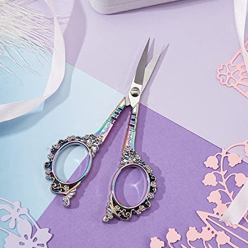 SUNNYCLUE 4.5Inch Vintage European Style Plum Blossom Scissor Sewing Scissors for Fabric & Paper Cutting Craft Threading Household Daily Use Cross-Stitch, Multi-Color - color: Rainbow Color-1pc-vintage Scissors
