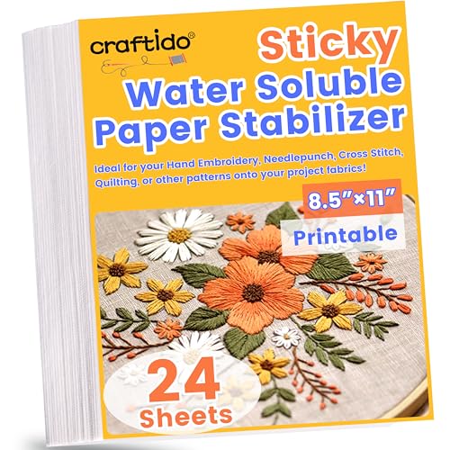 Craftido 8.5"x11" 24PCS Sticky Water Soluble Embroidery Stabilizer - size: 24PCS 8.5"x11"