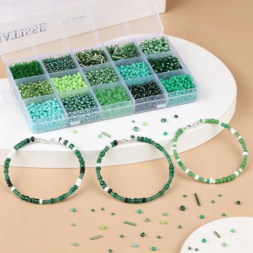 Green Seed Beads for Jewelry Making Glass Bugle Beads for DIY Craft - color: Green
