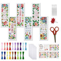 FREEBLOSS 6 Set Cross Stitch Bookmark Kits Flowers Pattern with Inspirational Words Stamped Cross Stitch Kit 11CT Embroidery Kit with Instructions for Beginners 20x6cm/8x2.4inch