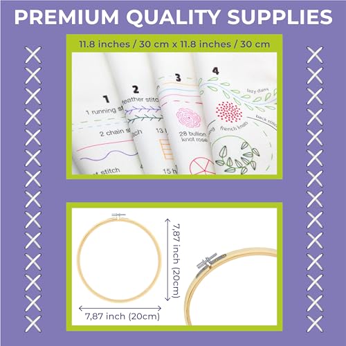 Craftwiz 4-Piece Starter Embroidery Kit for Beginners and Expert with Simple Patterns, Learn 29 Stitches with Hand Embroidery Kit