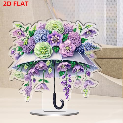 POETRYDRAW DIY Diamond Art Ornament Desktop Kit Umbrella Flower, Stand Up Acrylic Diamonds Painting Ornament for Adults, 5D Special Diamond Gem Craft Tabletop Placement Board Kit - color: Umbrella Flower