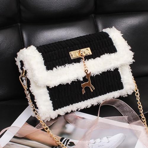 DOITOOL DIY Cross Stitch Purse Kit Handmade Woven Bag Material Set with Deer Pendant Purse DIY Sewing Kit for Crochet and Knitting 7.28 X 4.13 X 1.77 in for Phones and Cosmetics - color: Black