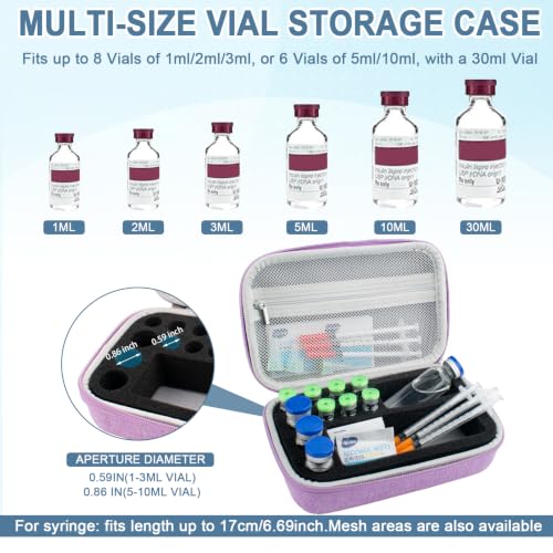 Purple Peptide Case for Fridge, 10+1 Slots Insulin Vials Protector Organize - color: Purple - 6x3ml+3x10ml+30ml