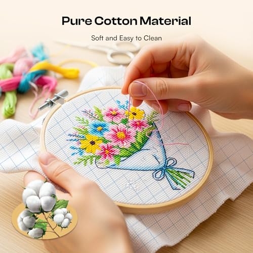 Caydo Cross Stitch Aida Fabric 14 Count with Washable Grid Lines, 59"x39" Large Size for for Home DIY Embroidery Decoration and Needlework