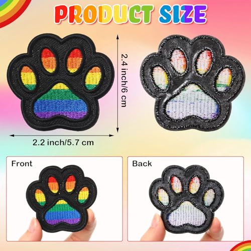 Waydress 24 Pcs Iron on Patches Paw Print Decoration for Clothing, Rainbow - color: Rainbow