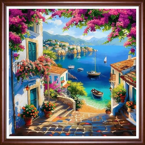 Redxing Stamped Cross Stitch Kits Full Range of Embroidery Starter Kits- Needlepoint Counted Cross Stitch Kits for Beginner Adults 11CT Printed Embroidery Kit-Seaside Scenery 18x18 inchs - color: DIYArtsKit03