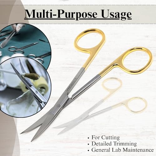 Premium Iris Scissors Micro Dissecting Scissors Curved 4.5" with Fine Sharp Blades Made of Stainless Steel Medical Surgical Tools (Gold Handle) - color: Gold Handle