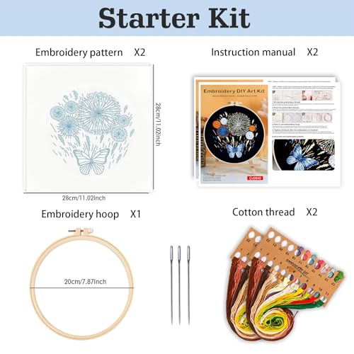 spicssa 2PCS Embroidery Kit for Beginners, Hand Needlepoint Kits for Adults with Pre-Stamped Patterns, 7.8-Inch Hoop, Threads & Needles, Step by Step Instructions - color: Fireworks