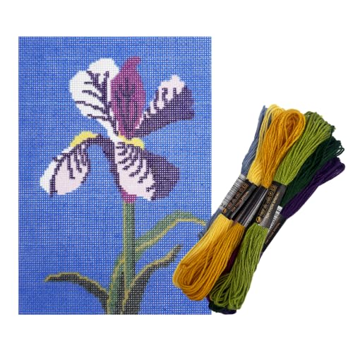Howie's Needlepoint Flower Needlepoint Kits for Adults & Beginners, 18 Mesh Printed Needlepoint Canvas, Stamped Patterns Canvas Starter Kits(Iris,7"x 5") - color: Iris