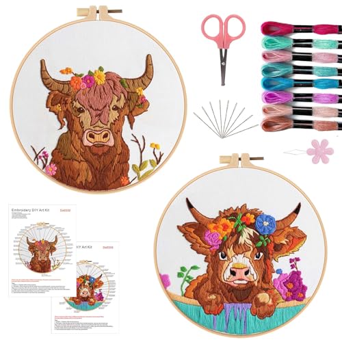 Offizon 2 PCS Embroidery Kit for Beginners Stamped Cos Pattern - color: Cow (2 Pack)