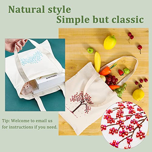WADORN DIY Tote Canvas Bag Embroidery Kit with Tree Pattern, Tote Bag Needlepoint Starter Kit Personalized Canvas Bag Cross Stitch Kit with Instruction Handmade Bead Embroidery Handbag Sewing Project
