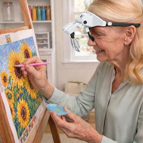 JARLINK Magnifying Glasses with Light, 6 Lenses, Rechargeable Headband - color: White