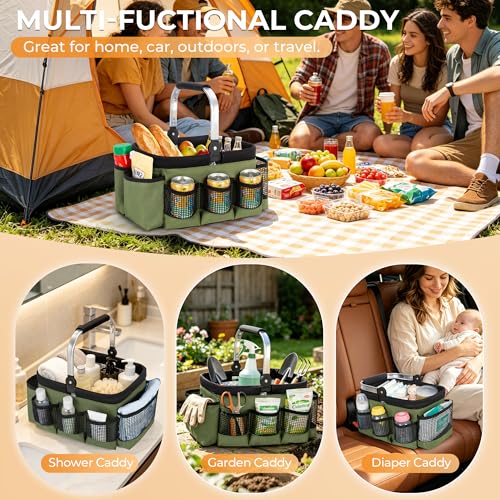 PGmoon Foldable Cleaning Caddy with Rotate Handle and Multi-Pockets