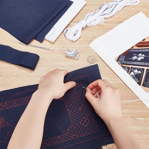 FREEBLOSS DIY Sashiko Kit Tea Mat for Beginners - Embroidery Kit for Adults With Thread and Needles - Hand Sewing and Embroidery Supplies