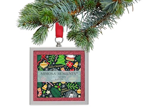 2-Pack 3x3 Silver Red Glitter Bling Picture Frame Ornaments - color: Silver With 2 Red Glitters Mat
