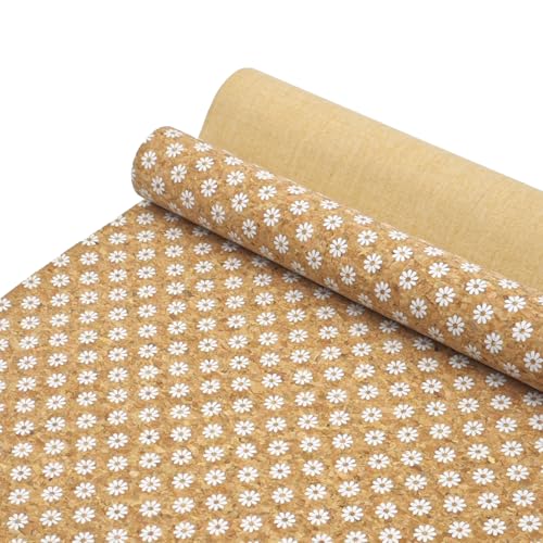 SorenCut Patterned Cork Fabric Roll 12.8 x 54 Inch – White Daisy Print Cork Leather Fabric with Flexible Backing for DIY Crafts, Earrings, Bags, Wallets & Handmade Accessories - color: White Daisy
