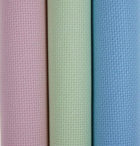 KCS 3 pc of 15" x 18"(38cmx45cm) Counted Cross Stitch Cotton Aida Cloth Needlework Rolled Fabric Box,16CT,Light Blue+Pink+Light Green - color: Light Blue+pink+light Green, size: 16CT