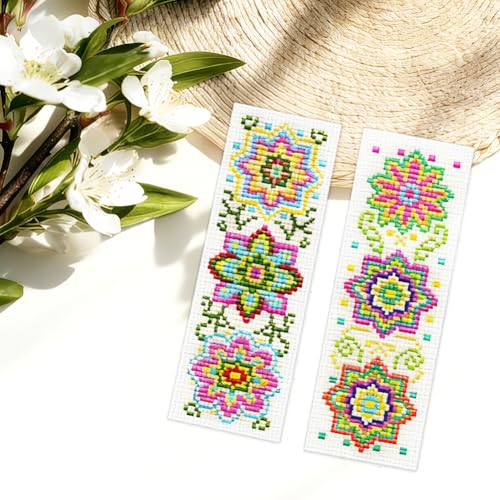 ORIGACH 6 Set Mandala Flower Cross Stitch Bookmark Kit for Beginner - style: Mandala Flower