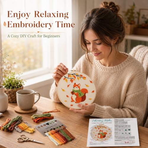 Louise Maelys Autumn Squirrel Embroidery Kit for Beginners Adults - color: Squirrel