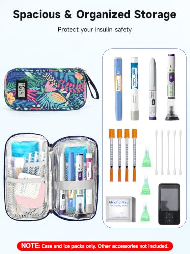 YOUSHARES Insulin Cooler Travel Case - TSA Approved Diabetic Medication Pen Cooling Bag with Temperature Display, Refrigerated Peptide Supplies Organizer Insulated Storage Kit with 2 Ice Pack - color: 11_Rainforest