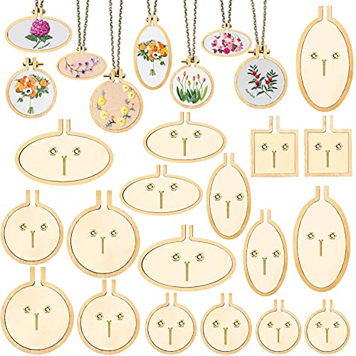 ZOCONE 18 Pack Mini Embroidery Hoops - Small Round & Oval Wood Hoops for DIY Embroidery Jewelry - style: 18 Pack Round+Oval Hoops