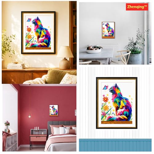 Zhenqing Playful Cat & Butterfly Cross Stitch Kit for Beginners - 11CT Printed 30x40cm Aida Cloth, Colorful Threads & Needle Included (No Hoop/Scissors) (66988) - color: Cat & Butterfly