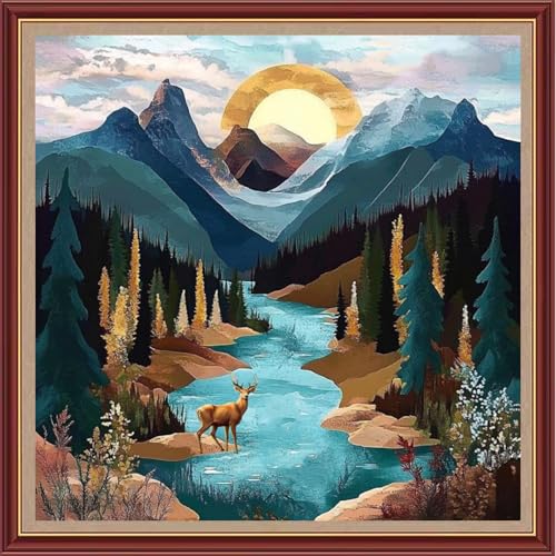 Funchey Counted Cross Stitch Kits for Adults Needlepoint Kits Unprinted Cross Stitching Embroidery Kit 11CT Cross Stitch Supplies&Landscape of Mountains Rivers 18x18 inch - color: DIYCrafts12