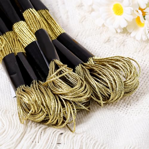 6 Skeins Embroidery Threads, Metallic Embroidery Floss (Gold) - color: Gold