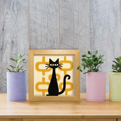 FREEBLOSS DIY Punch Needle Kit Abstract Cat Punch Needle Embroidery Wall Hanging Painting Punching Needles Starter Kit for Beginners with Complete Tools, Already Framed, 9.4x9.4inch - color: Multicolored (including Yellow)