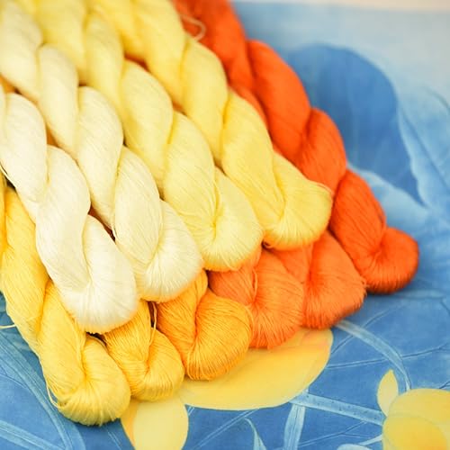 Natural Mulberry Silk Embroidery Thread – Yellow, 110m Each, Handmade Silk Floss for Hand Embroidery, Satin & Fringe Embroidery Thread（08） - color: 08